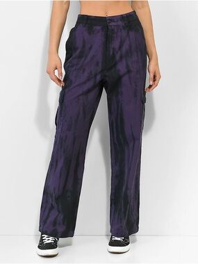 Petals Purple and Black Tie Dye Cargo Pants